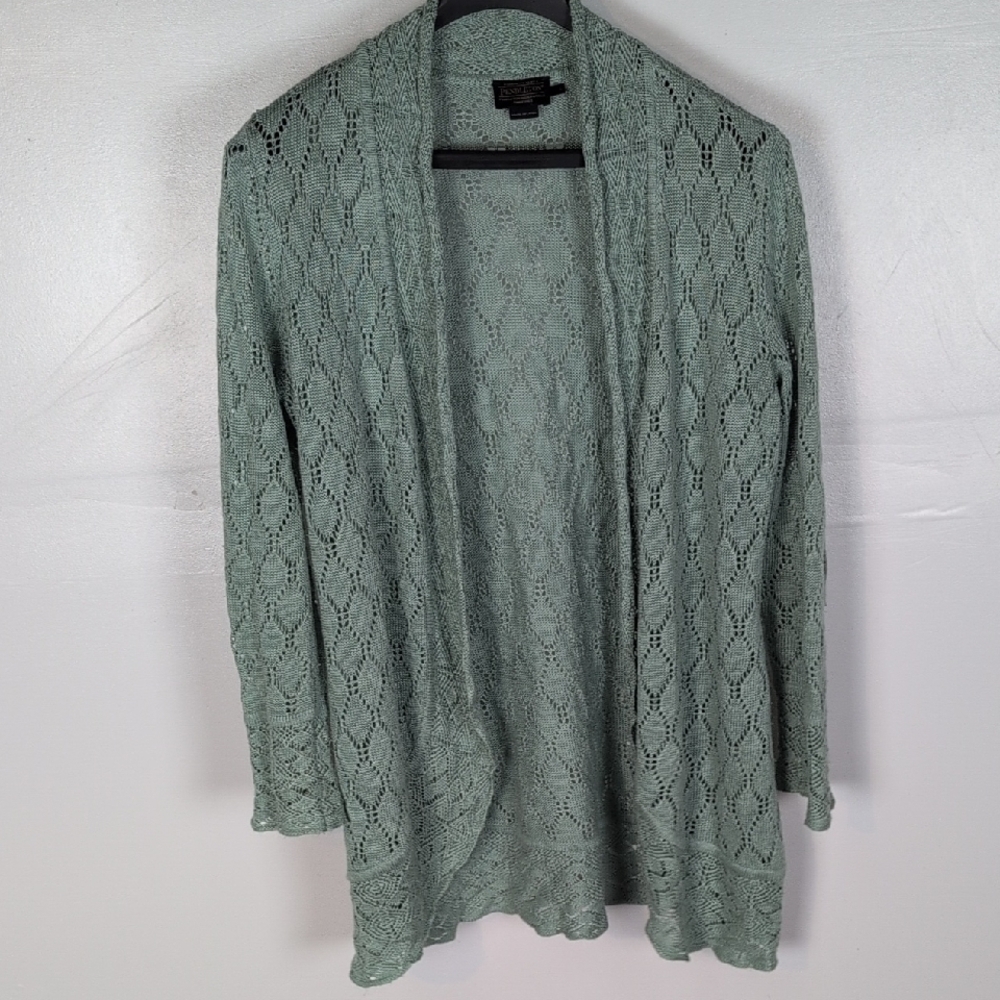 Pendleton Linen Blend Open Crochet Knit Long Line Cardigan